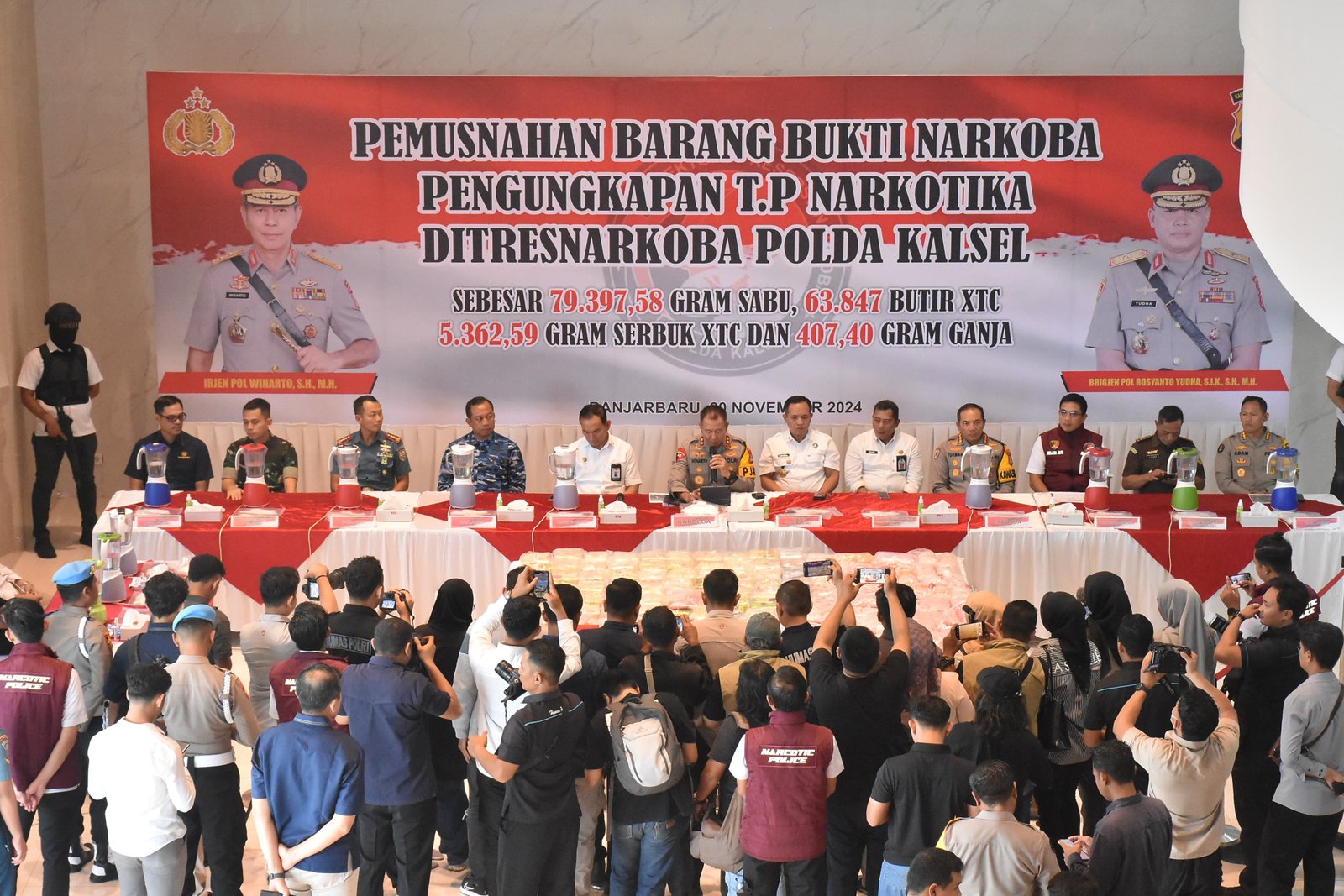 Polda Kalsel Musnahkan Barang Bukti Narkotika Dari Jaringan Internasional Senila 133,5 M